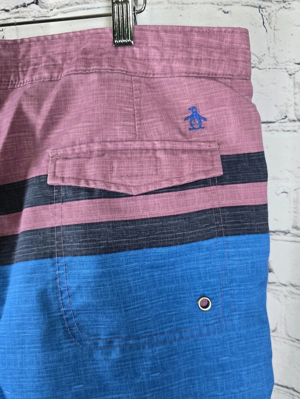Original Penguin Men's Striped Swim‎ Trunks Board Shorts Size 36